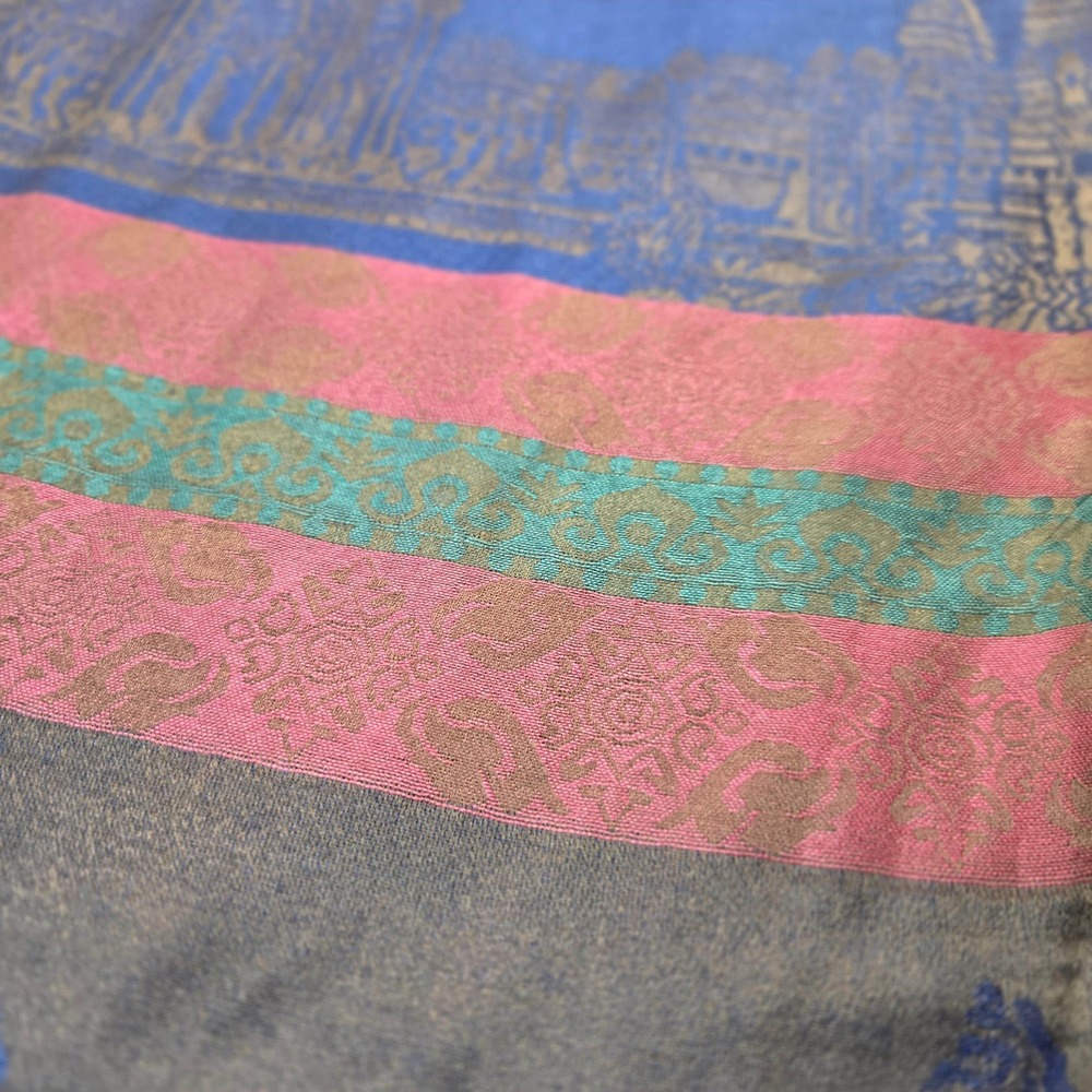 Unbranded Silk Shawl Women OS Blue Pink Excellent Angkor Wat Cambodia Scarf Wrap - Picture 5 of 7